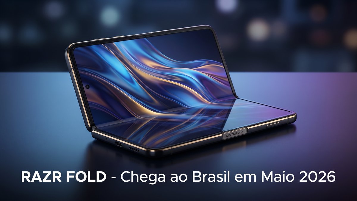 Motorola Razr Fold aberto mostrando tela interna de 8,1 polegadas - Lançamento no Brasil em 12 de maio de 2026